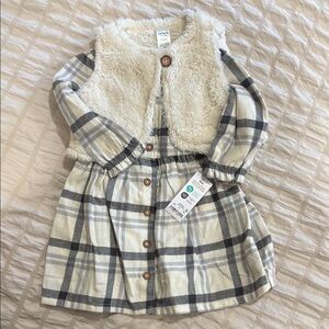 Carter's Cream and Gray Plaid Dress with Faux Fur Vest